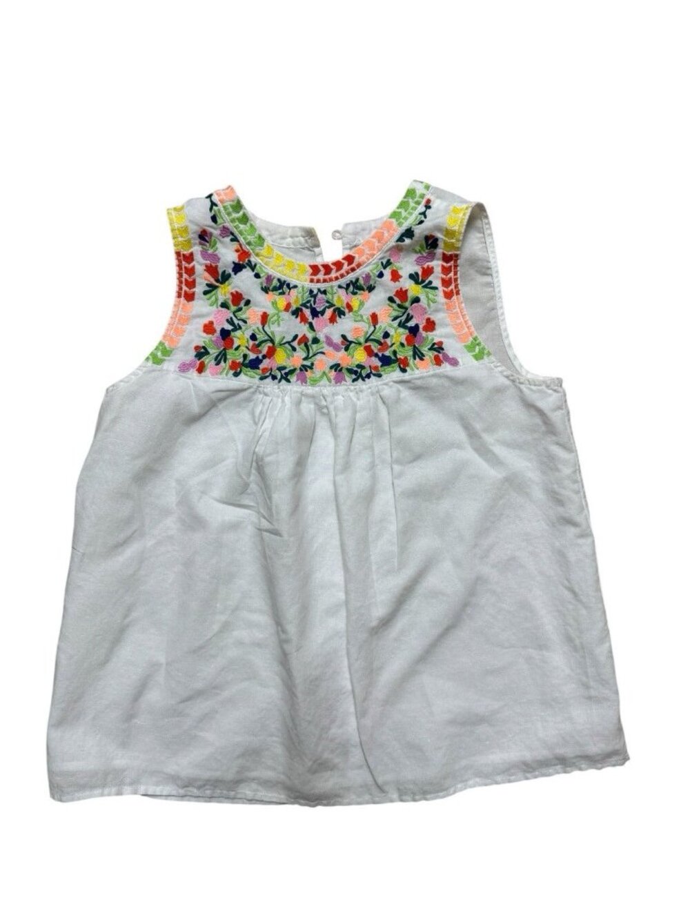J.Crew White Embroidered Linen Blend Tank Top Size 4 Boho Floral